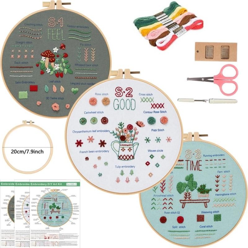 Embroidery Sampler Kit, Three Designs